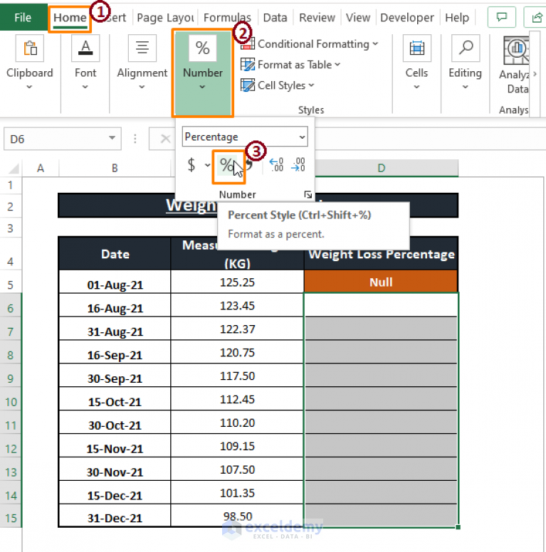 how-to-calculate-weight-loss-percentage-in-excel-5-methods