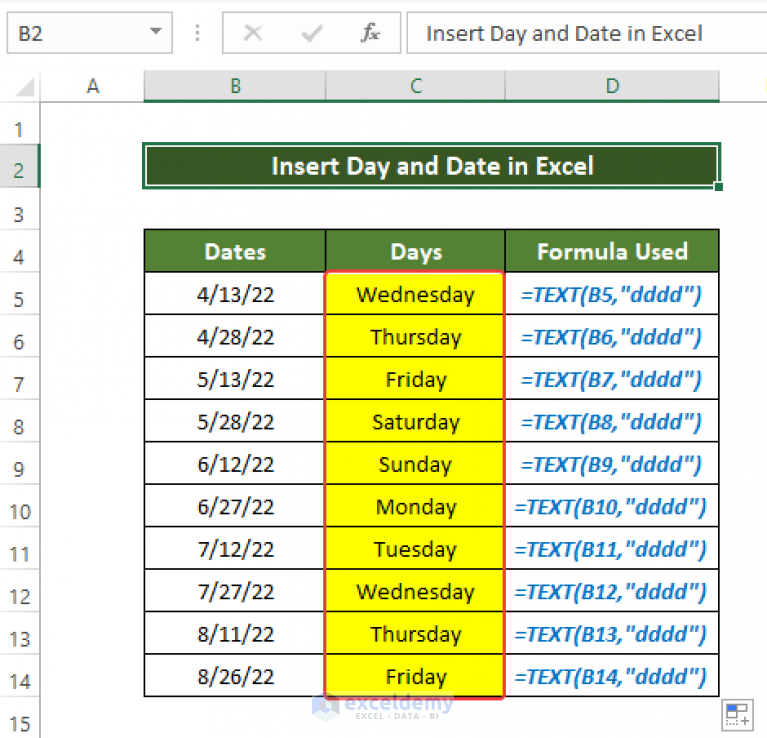 How to Insert Day and Date in Excel (3 Ways) - ExcelDemy