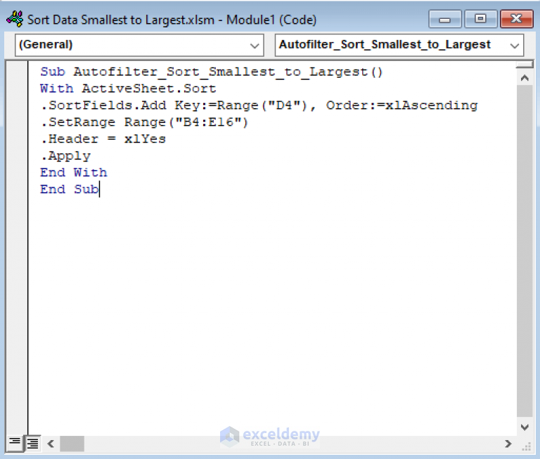 vba-autofilter-sort-smallest-to-largest-3-methods-exceldemy