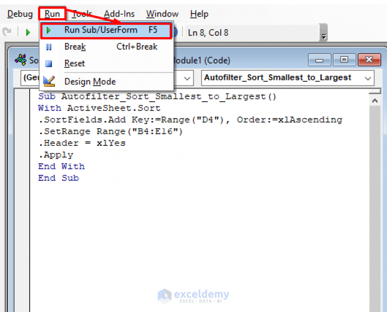 VBA Autofilter Sort Smallest to Largest (3 Methods) ExcelDemy