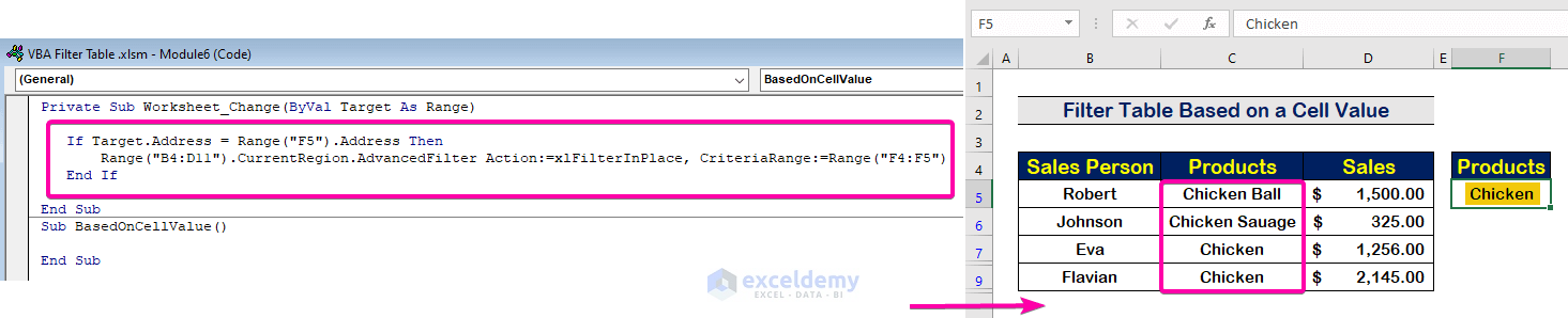 Excel VBA Filter Table Based On Cell Value 6 Easy Methods 