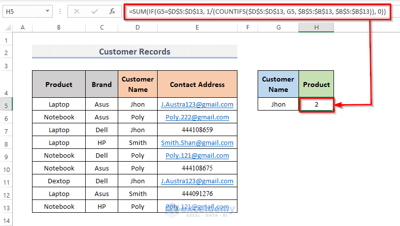 Count Unique Values With Criteria By Countifs In Excel 4 Examples Hot 