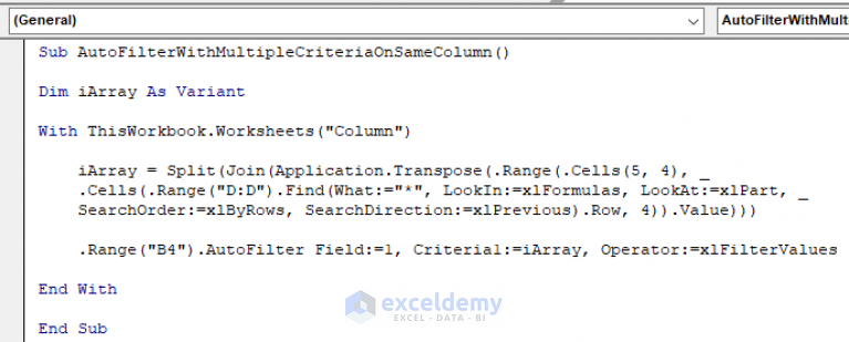 vba-to-autofilter-with-multiple-criteria-on-same-field-in-excel-4-methods