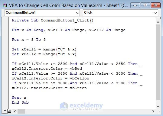 VBA To Change Cell Color Based On Value In Excel 3 Easy Examples 