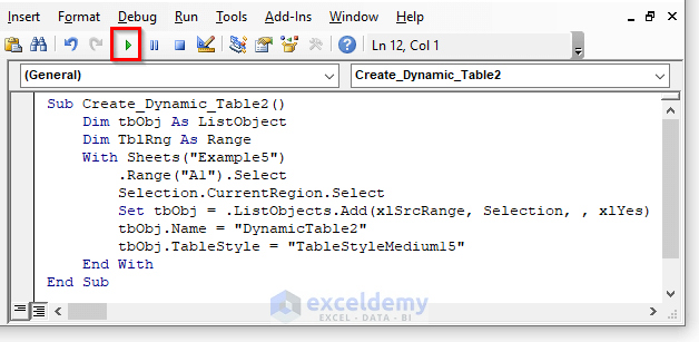 Excel VBA To Create Table From Range 6 Examples ExcelDemy