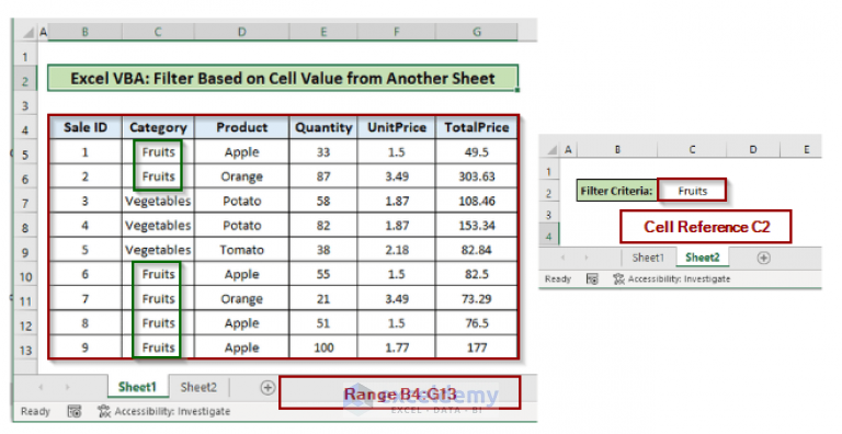 excel-vba-filter-based-on-cell-value-on-another-sheet-4-examples