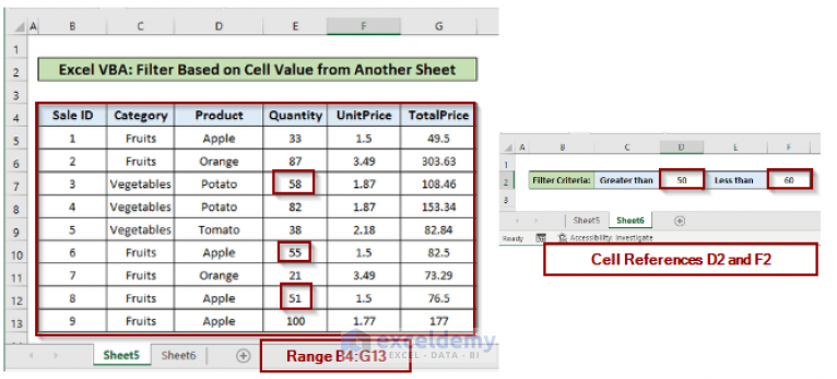 Excel Vba Filter Table Based On Cell Value On Another Sheet