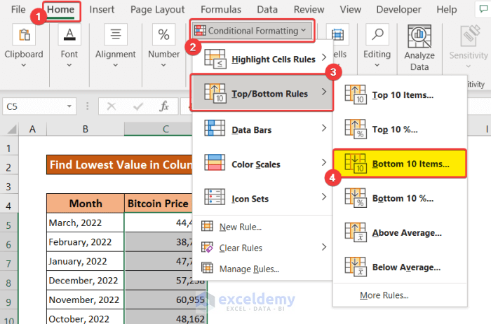 How To Find Lowest Value In An Excel Column 6 Ways ExcelDemy