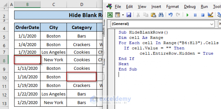 Hide Blank Rows In Excel Vba