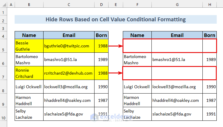 How To Hide Rows Based On Cell Value With Conditional Formatting In Excel 2 Methods 9014