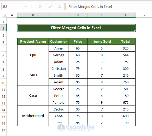 How To Filter In Excel With Merged Cells Step by Step Procedure 