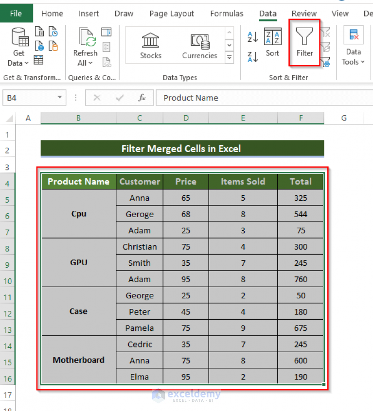 How To Filter In Excel With Merged Cells Step By Step Procedure 7785