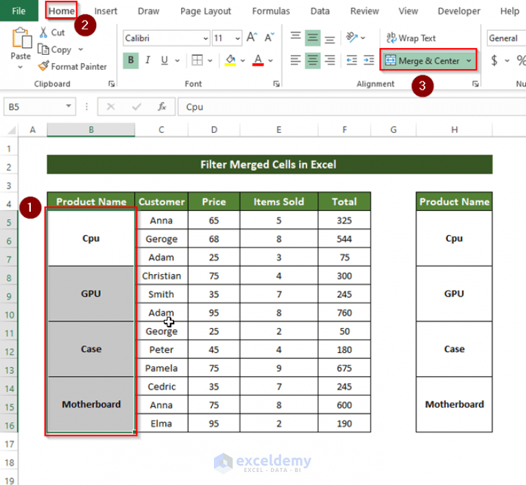 How to Filter in Excel with Merged Cells (Step-by-Step Procedure)