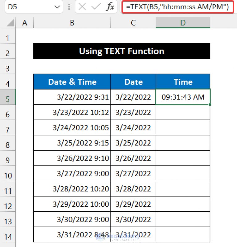 How To Separate Date And Time Using Formula In Excel 4 Easy Ways 9687