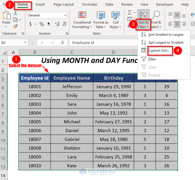 How To Sort Birthdays By Month And Day In Excel 5 Ways Exceldemy 1211
