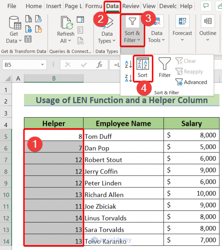 How to Sort in Excel by Number of Characters (2 Methods) - ExcelDemy