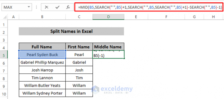 How to Split Names Using Formula in Excel (4 Easy Methods)