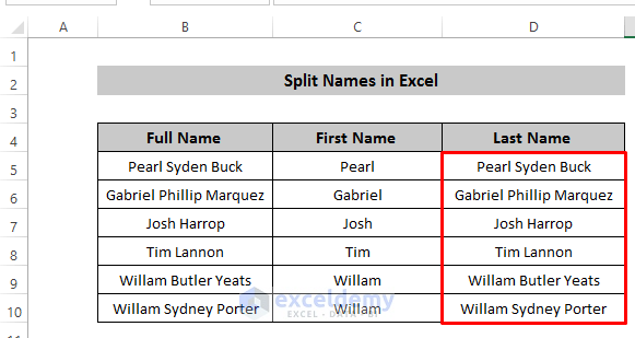 How To Split Names Using Formula In Excel 5 Easy Methods 3009