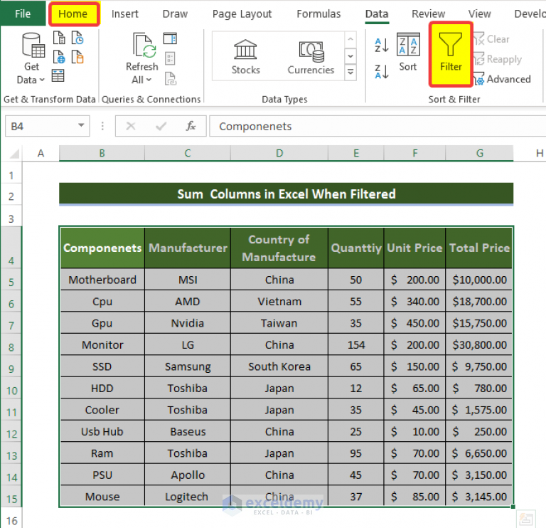 how-to-sum-columns-in-excel-when-filtered-7-ways-exceldemy