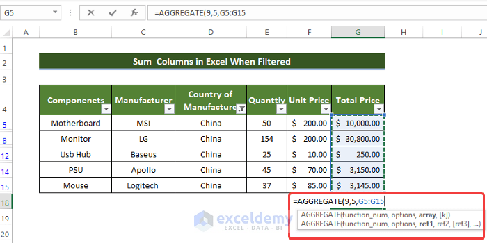 How To Sum Columns In Excel When Filtered 7 Ways ExcelDemy