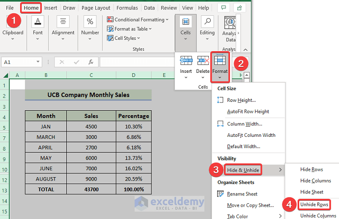 How To Unhide Multiple Rows In Excel 9 Methods Exceldemy 9426