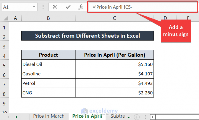 How To Subtract From Different Sheets In Excel