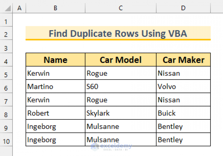 how-to-use-vba-code-to-find-duplicate-rows-in-excel-3-methods