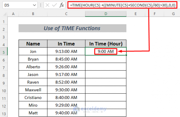 Rounding Time in Excel to Nearest Hour (6 Easy Methods)