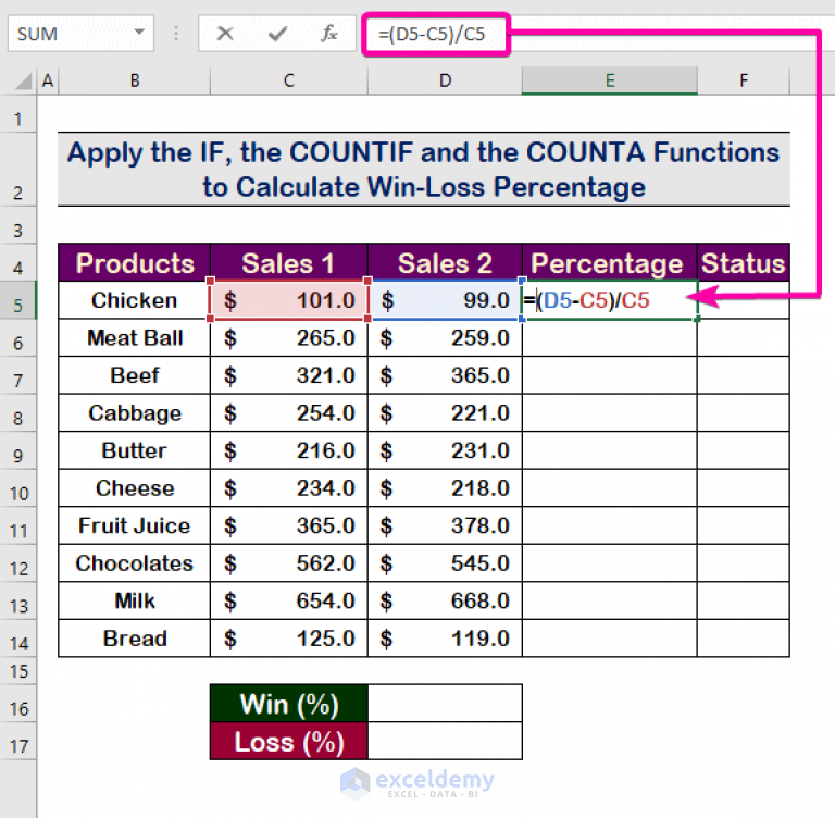 how-to-calculate-win-loss-percentage-in-excel-with-easy-steps