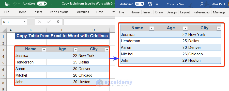 How To Copy Excel Table To Word With Gridlines 2 Simple Methods 