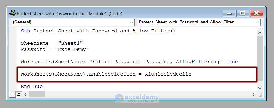 Excel Vba Protect Sheet With Password And Allow Filter Exceldemy 8198