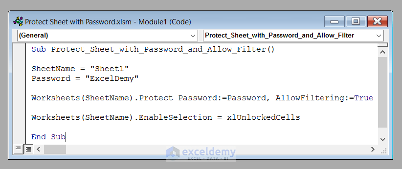 Excel VBA Protect Sheet With Password And Allow Filter ExcelDemy