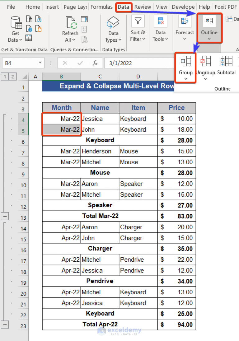 How To Expand Or Collapse Rows With Plus Sign In Excel 4 Easy Methods 3084