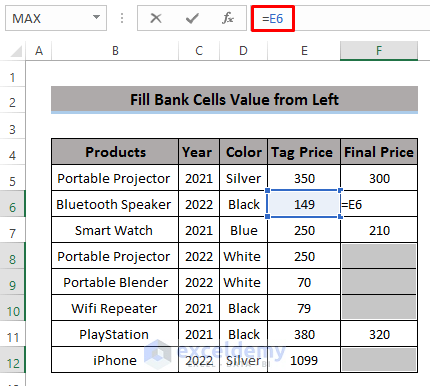 How to Fill Blank Cells with Value from Left in Excel (4 Suitable Ways)