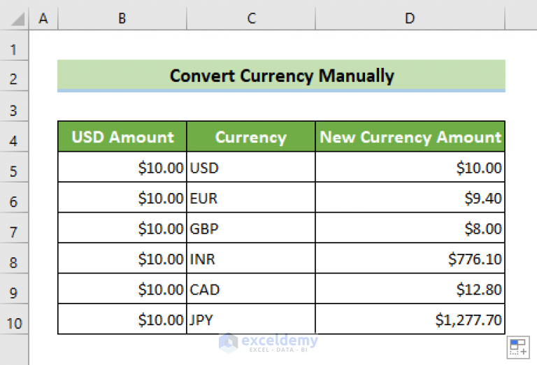 How To Convert Multiple Currency To Usd In Excel