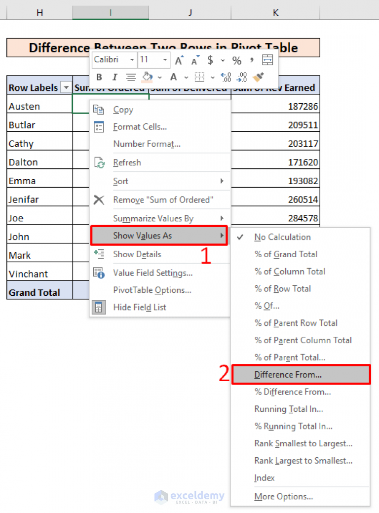 Calculate Difference Between Two Rows In Pivot Table With Easy Steps