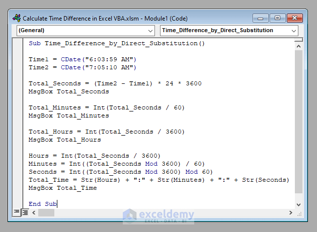 How To Calculate Time Difference In Excel VBA 2 Methods 