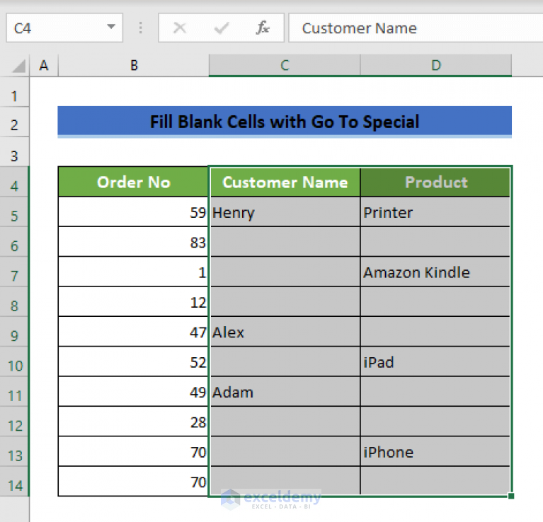 How To Fill Blank Cells In Excel With Go To Special With Examples
