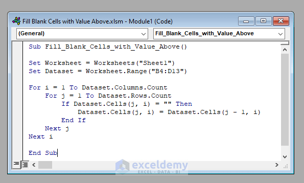 How To Fill Blank Cells With Value Above In Excel VBA 3 Easy Methods 