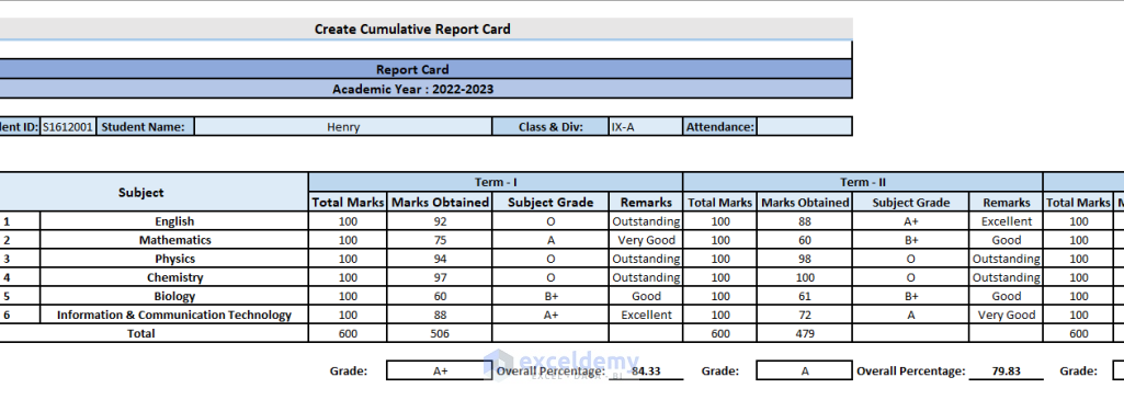 Report Card Excel Template Free Infoupdate