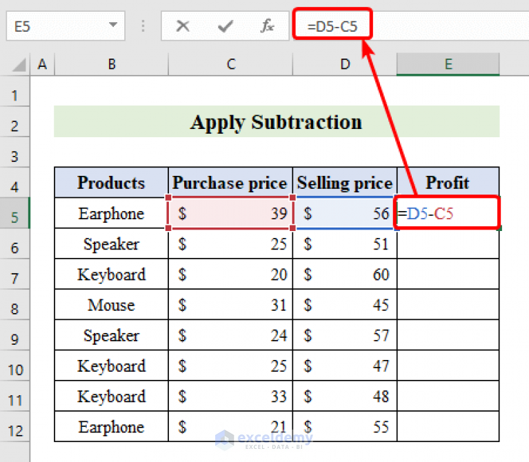 How To Subtract Two Columns In Excel 5 Easy Methods ExcelDemy