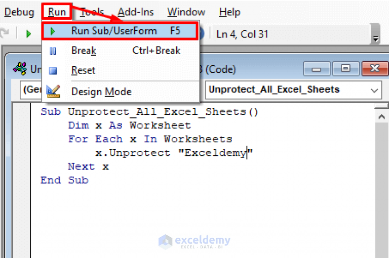 Unprotect Excel Sheet With Password Vba