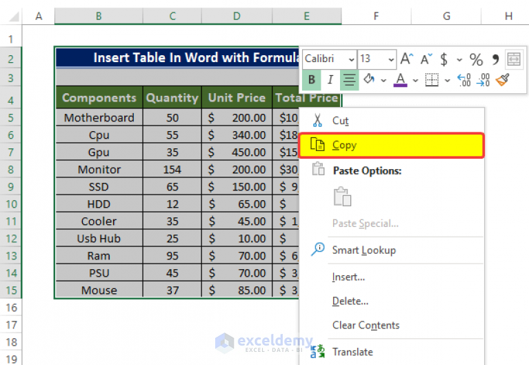 How To Insert Excel Table Into Word With Formulas 2 Easy Ways