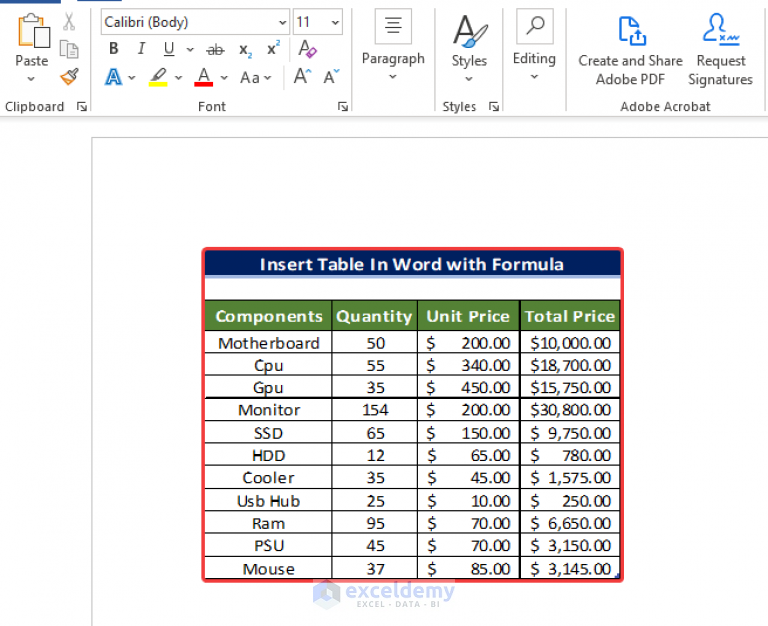 How To Insert Excel Table Into Word With Formulas 2 Easy Ways 2637