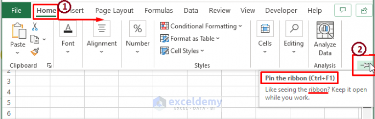 How To Pin The Ribbon In Excel (4 Simple Methods) - ExcelDemy