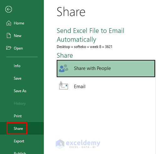 how to send excel file directly to email