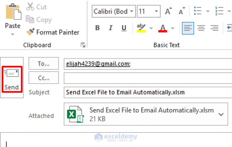 how to send excel file to email