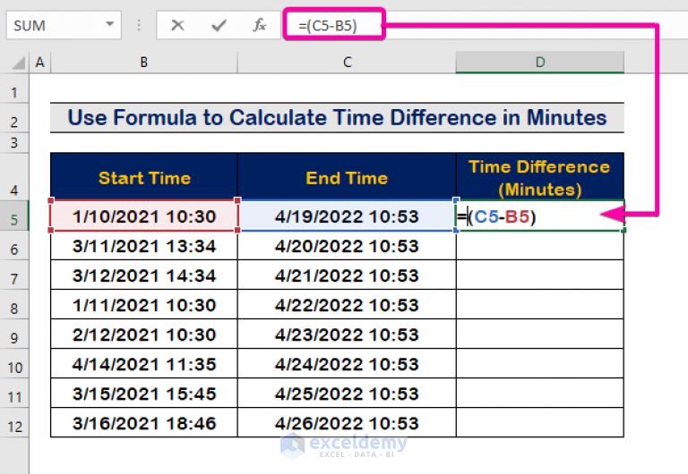 how-to-calculate-time-difference-in-minutes-in-excel-3-easy-methods