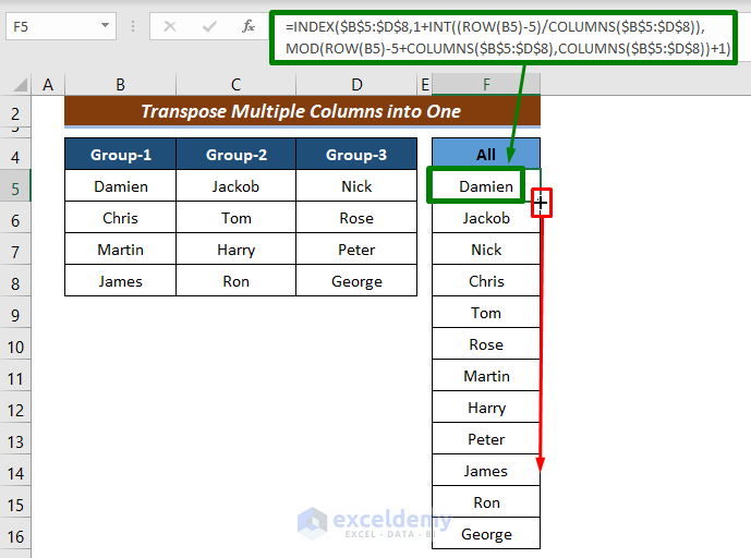 How To Transpose Multiple Columns Into One Column In Excel