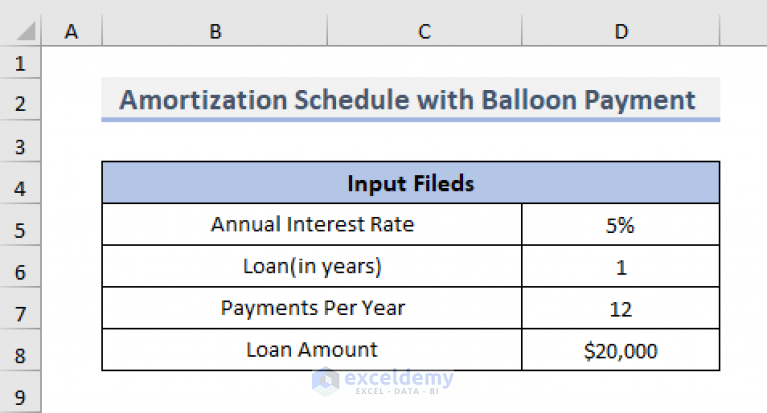 balloon amortization schedule excel